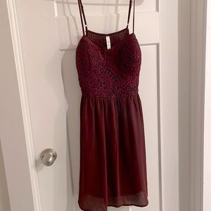 Xhilaration Wine Short Strappy Lace Dress Large NWT